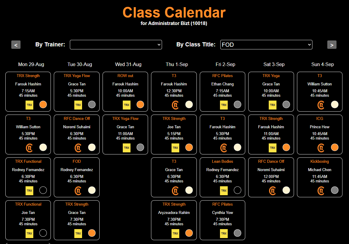 Calendar for 7 days