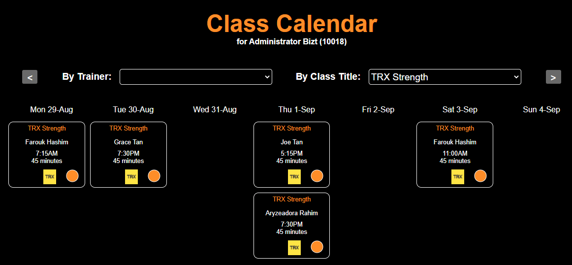 Filter Class Calendar by Class Title