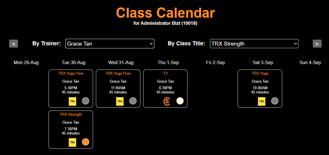 Filter Class Calendar by Trainer name