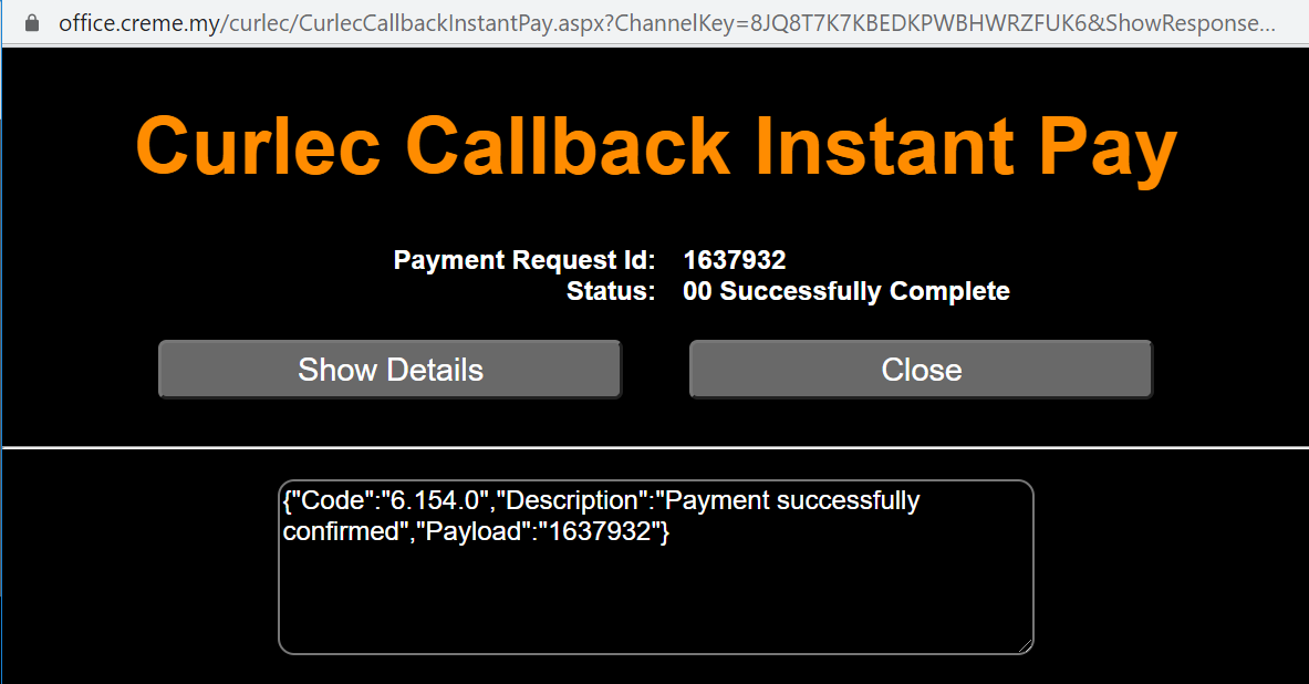 FInal page showing transaction success/failure