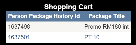 Shopping Cart populated with two packages