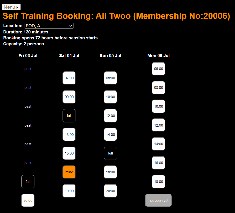 Overview of the Self-Training Booking page