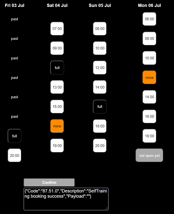This image shows the location of the Confirm button at the bottom of the section containing the session icons.