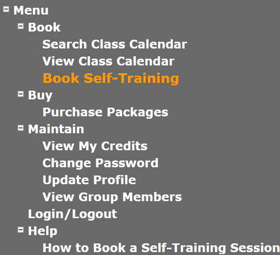 Menu path to reach the Self-Training Booking page
