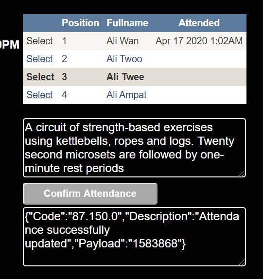 the row of Ali Twee highlighted