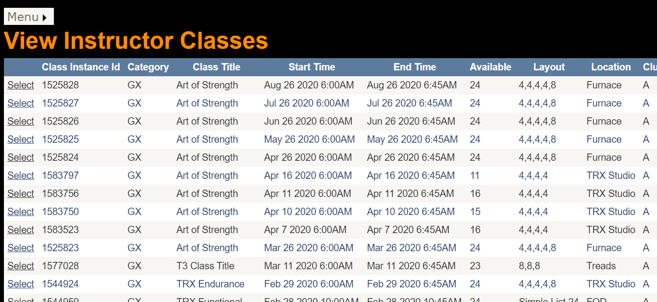 List of classes