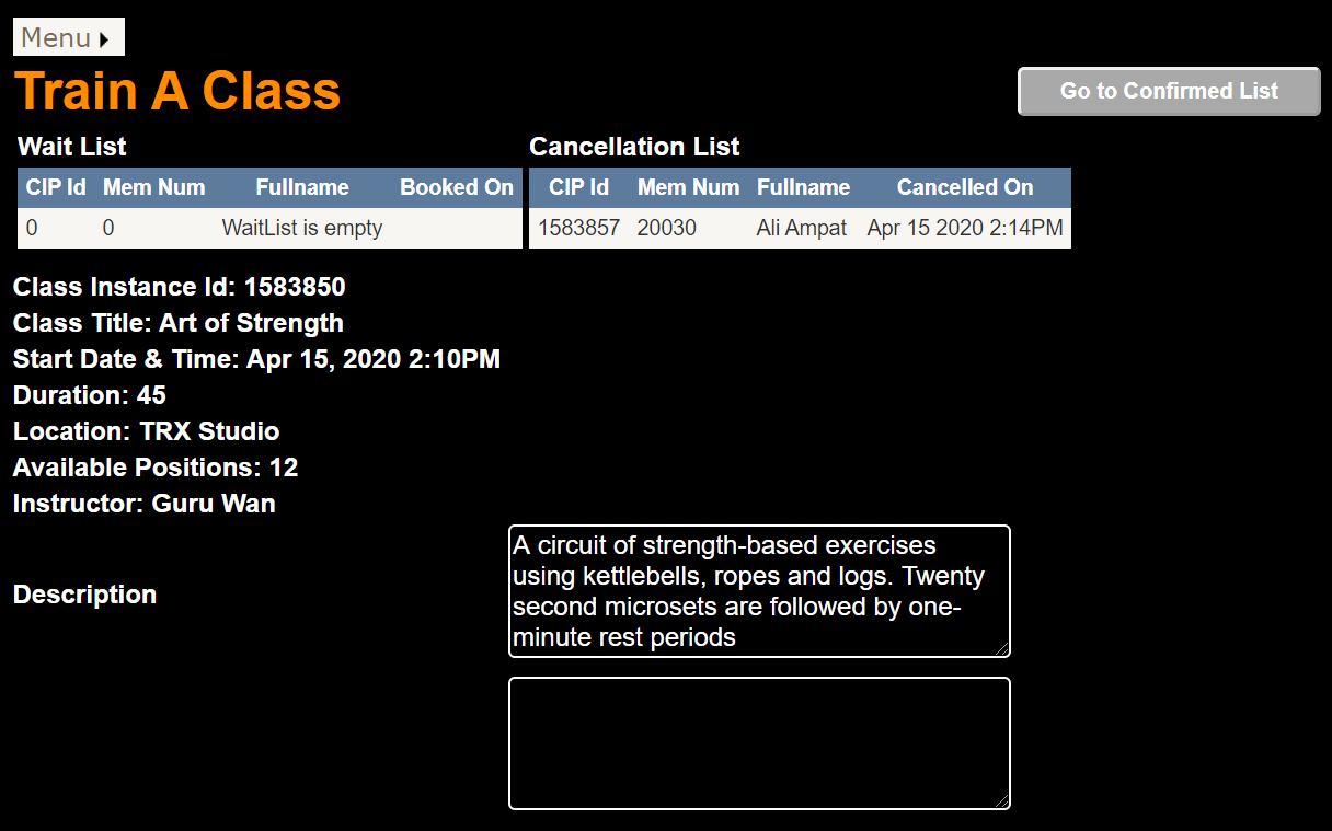 Waiting List and Cancellation view