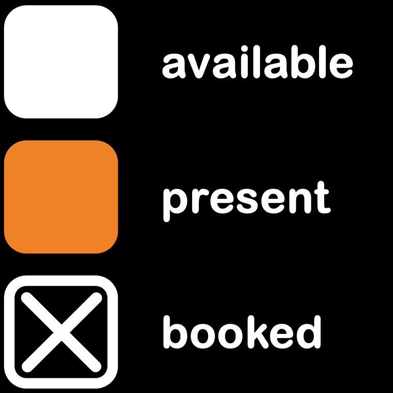 3 icons representing available, present or booked