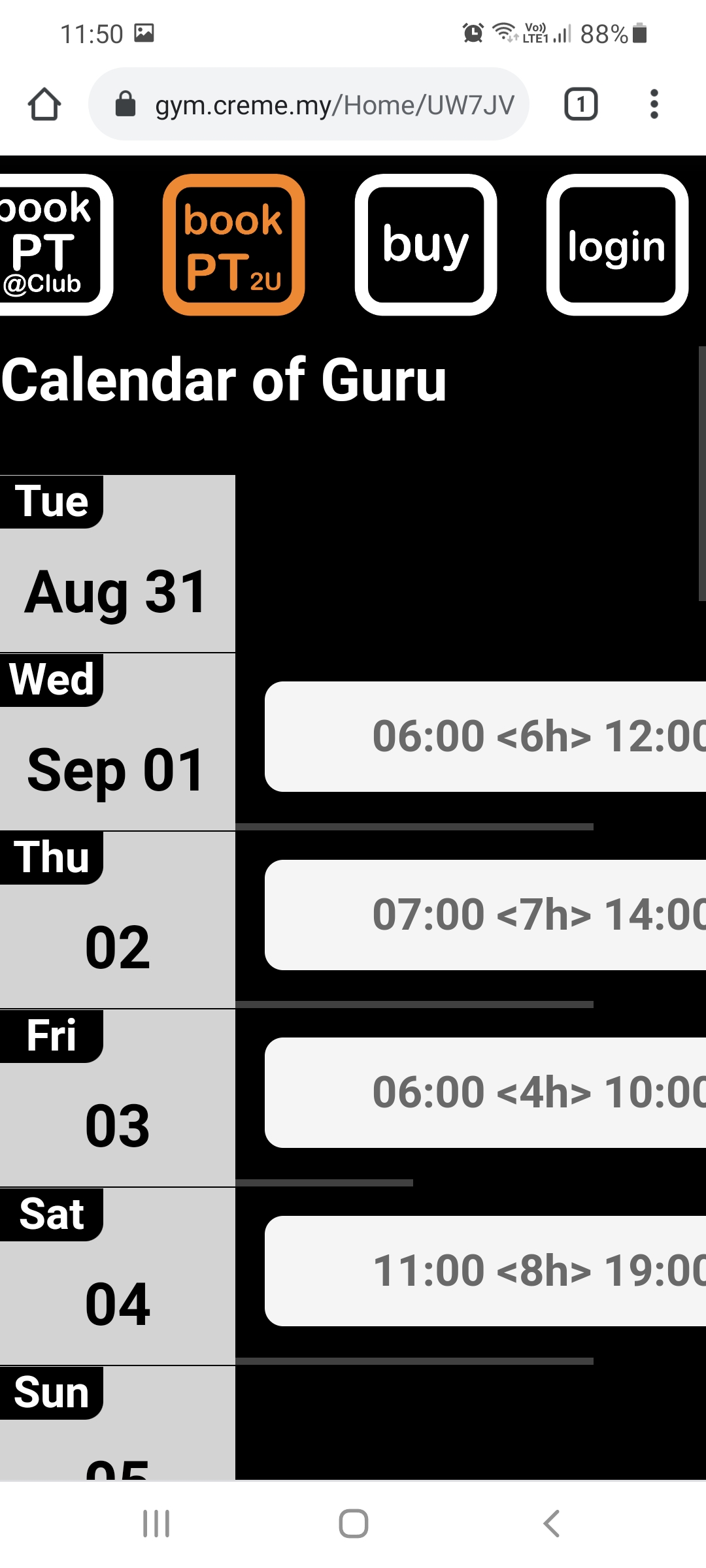 This image shows the trainer calendar.