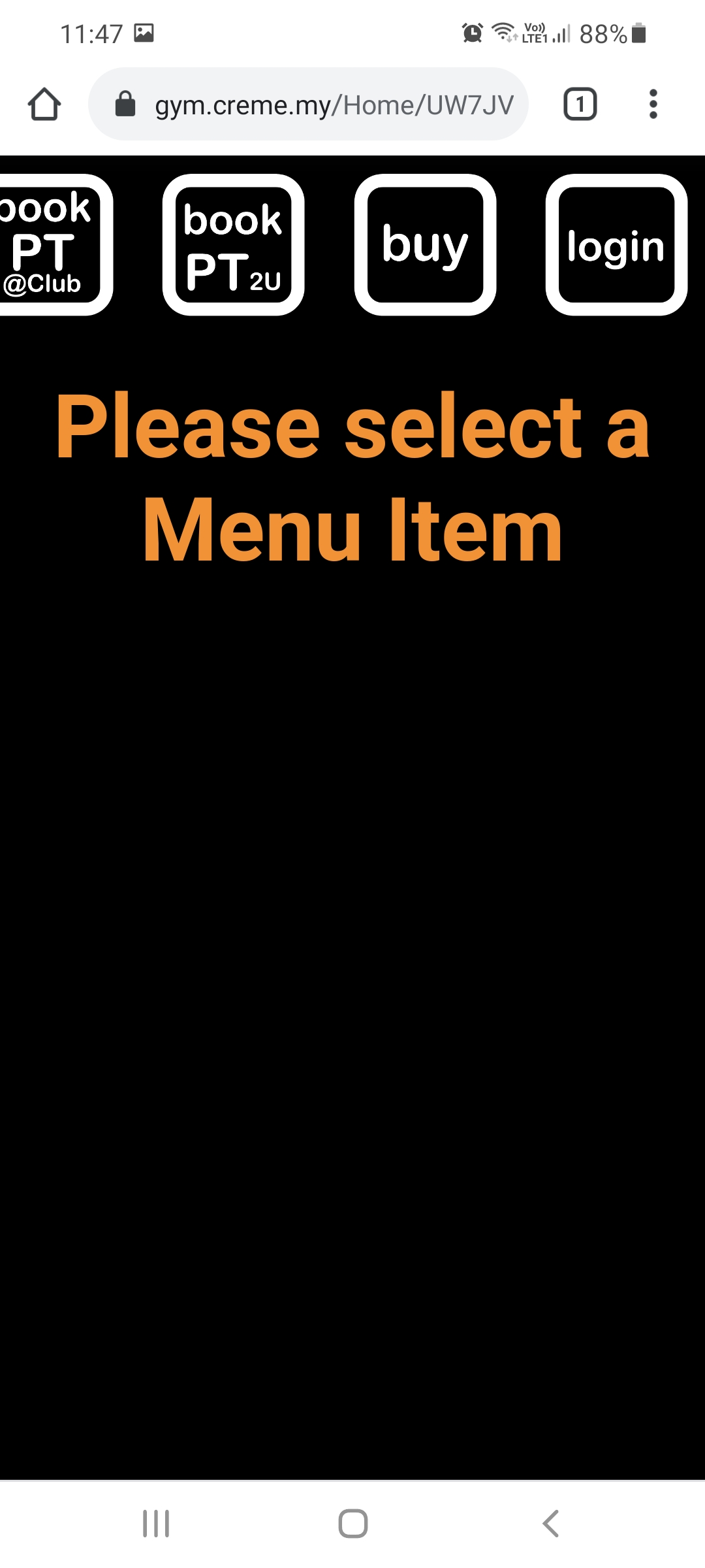 The Home page displays a scrollable menu at the top of the page.