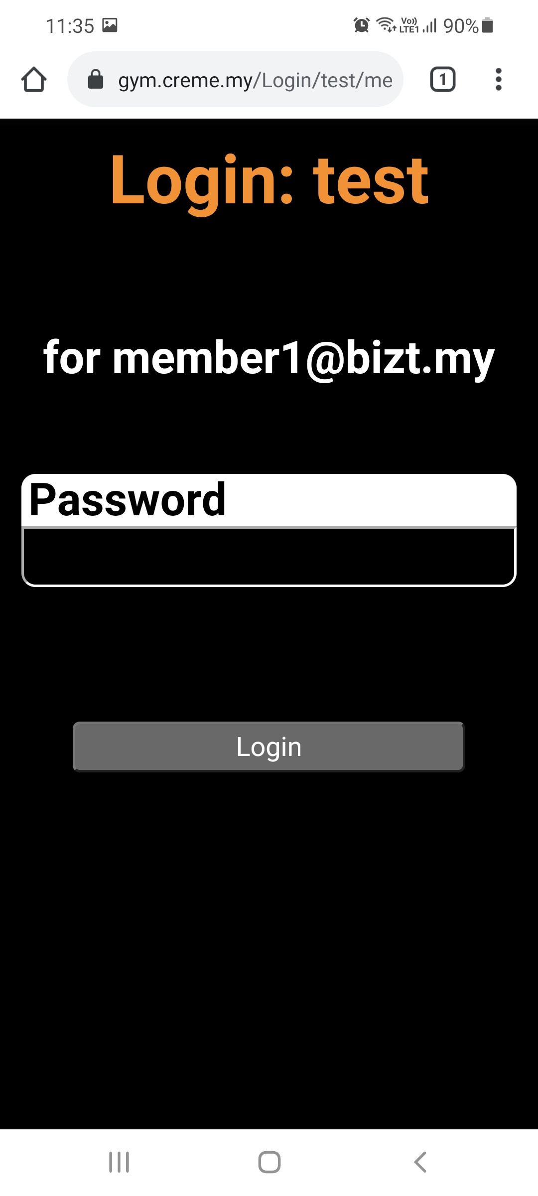 This page asks the user to input his/her password.